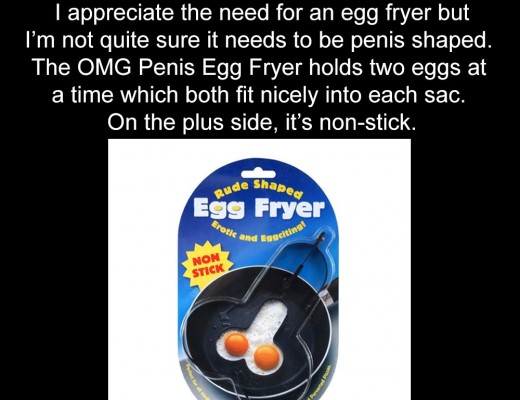 I appreciate the need for an egg fryer but I’m not quite sure it needs to be penis shaped. The OMG Penis Egg Fryer holds two eggs at a time which both fit nicely into each sac. On the plus side, it’s non-stick.