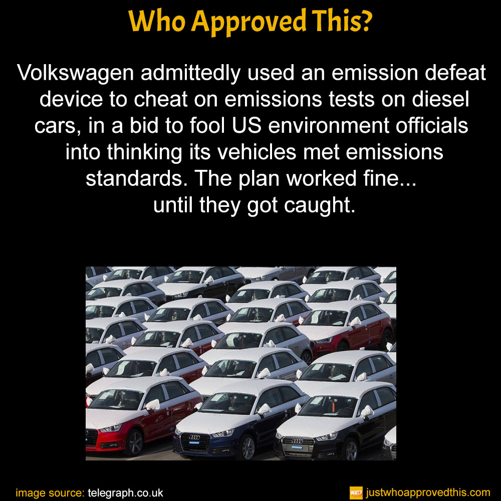 Volkswagen admittedly used an emission defeat device to cheat on emissions tests on diesel cars, in a bid to fool US environment officials into thinking its vehicles met emissions standards. The plan worked fine... until they got caught.